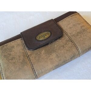 FOSSIL Brown Genuine Leather Metallic Women's Wallet Button And Zip Card Holder